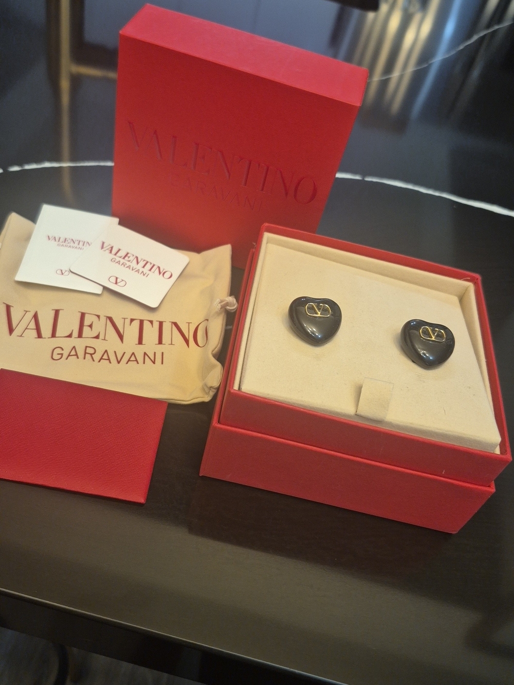 Valentino Garavani Heart Logo Black Stud Earrings
